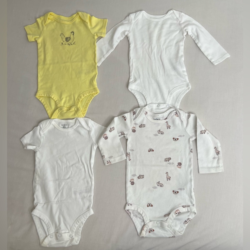 Carters Baby Boy 12 Months Lot Of 4 Summer Clothes  Bodysuits Used